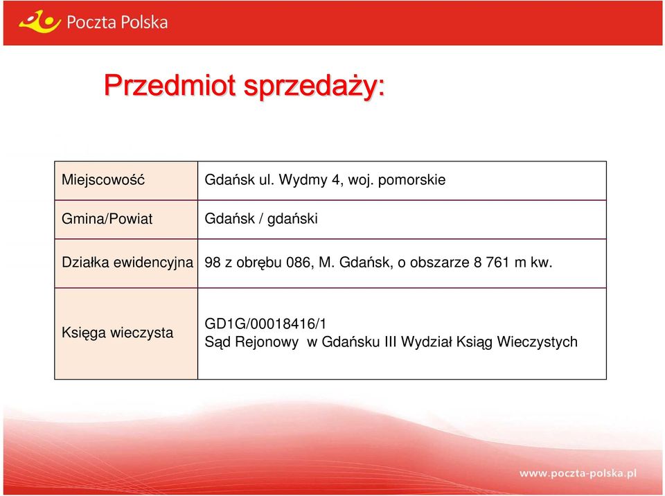 pomorskie Gdańsk / gdański Działka ewidencyjna 98 z obrębu 086,