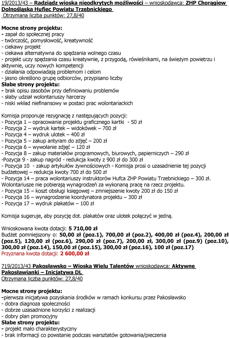 nowych kompetencji - działania odpowiadają problemom i celom - jasno określono grupę odbiorców, przypisano liczby - brak opisu zasobów przy definiowaniu problemów - słaby udział wolontariuszy