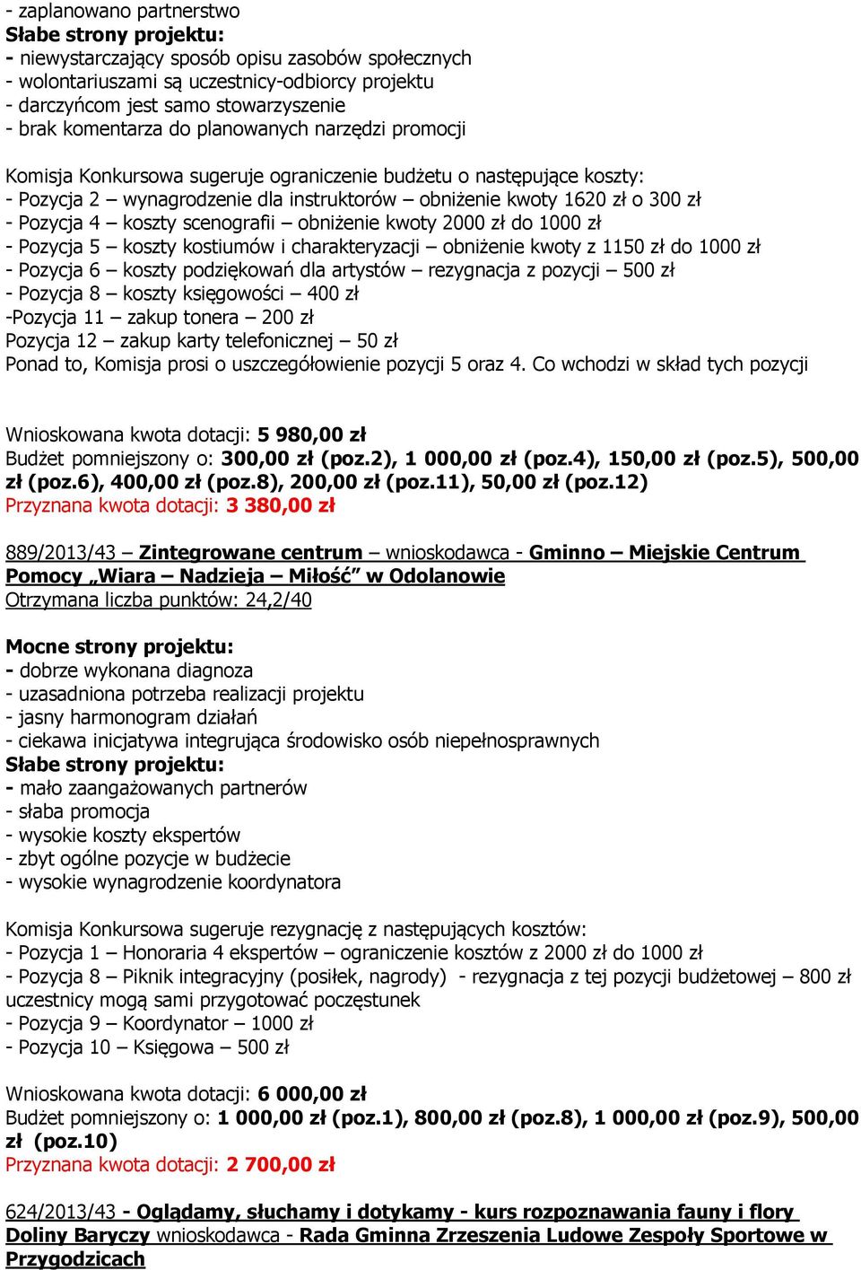 obniżenie kwoty 2000 zł do 1000 zł - Pozycja 5 koszty kostiumów i charakteryzacji obniżenie kwoty z 1150 zł do 1000 zł - Pozycja 6 koszty podziękowań dla artystów rezygnacja z pozycji 500 zł -