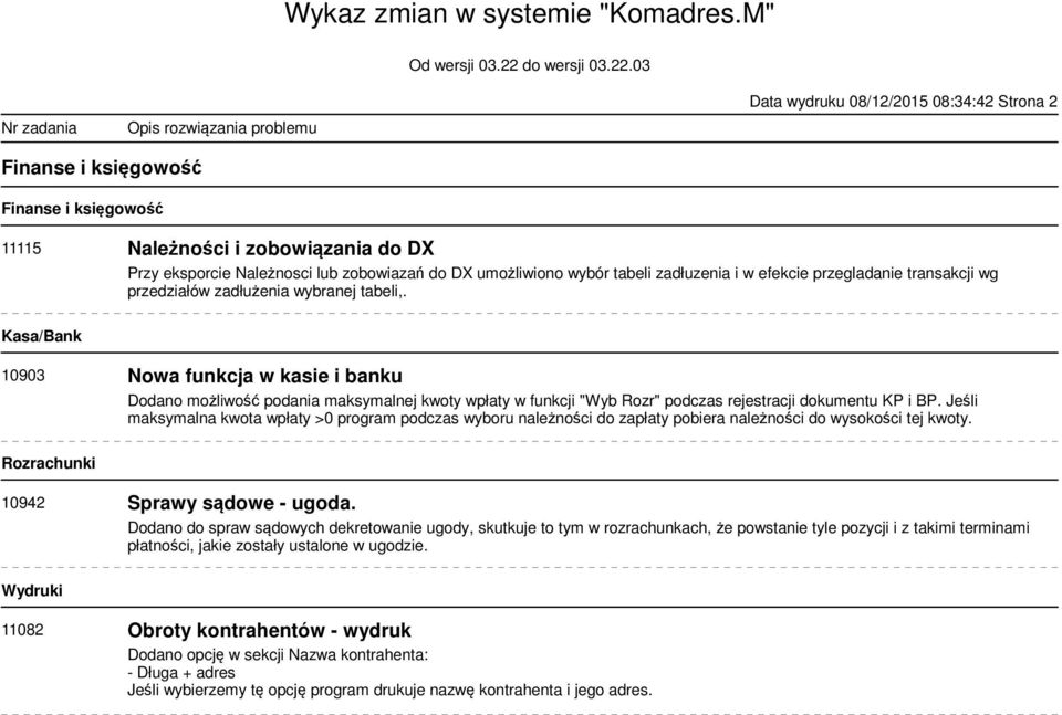 Kasa/Bank 10903 Nowa funkcja w kasie i banku Dodano możliwość podania maksymalnej kwoty wpłaty w funkcji "Wyb Rozr" podczas rejestracji dokumentu KP i BP.