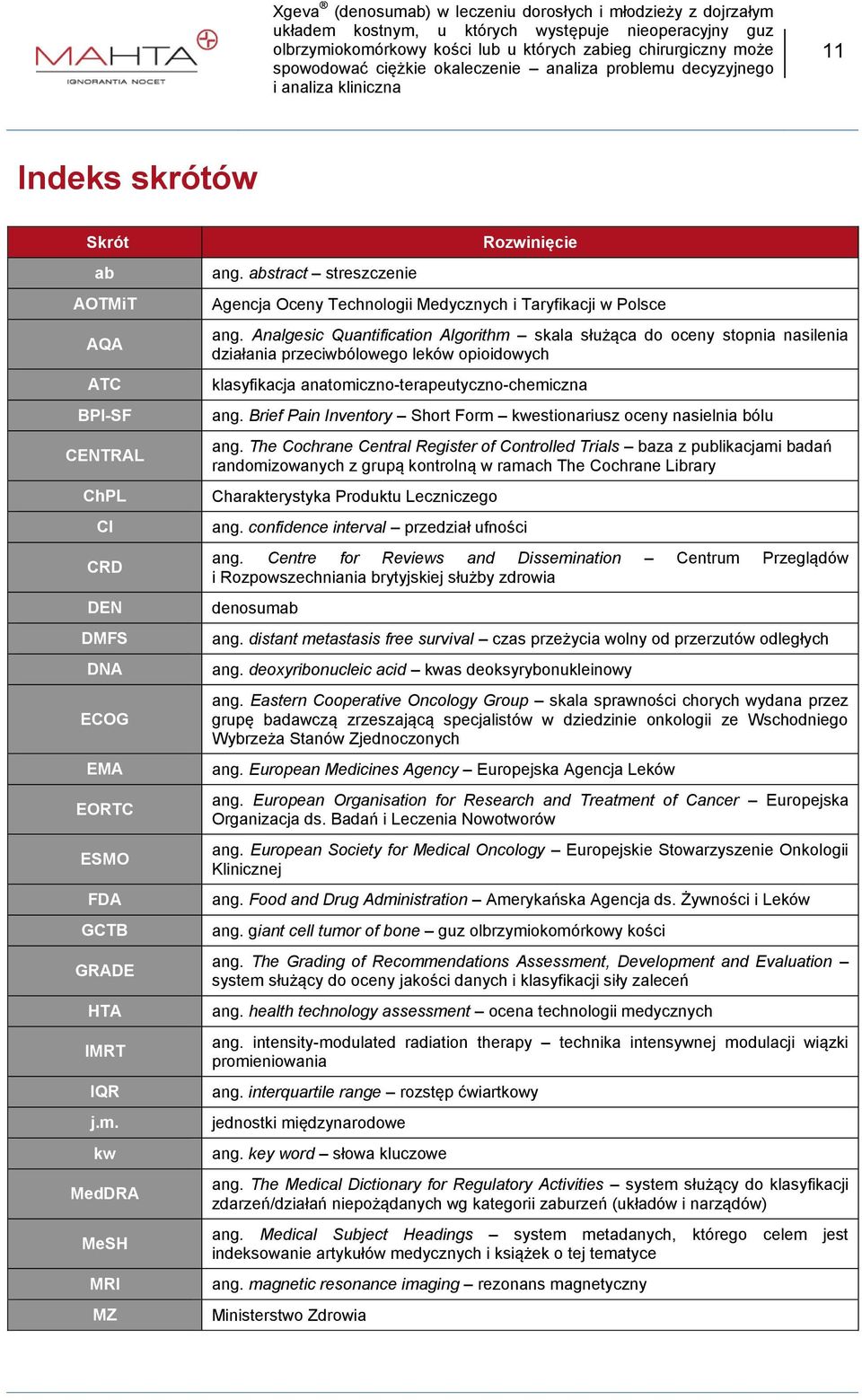 Analgesic Quantification Algorithm skala służąca do oceny stopnia nasilenia działania przeciwbólowego leków opioidowych klasyfikacja anatomiczno-terapeutyczno-chemiczna ang.