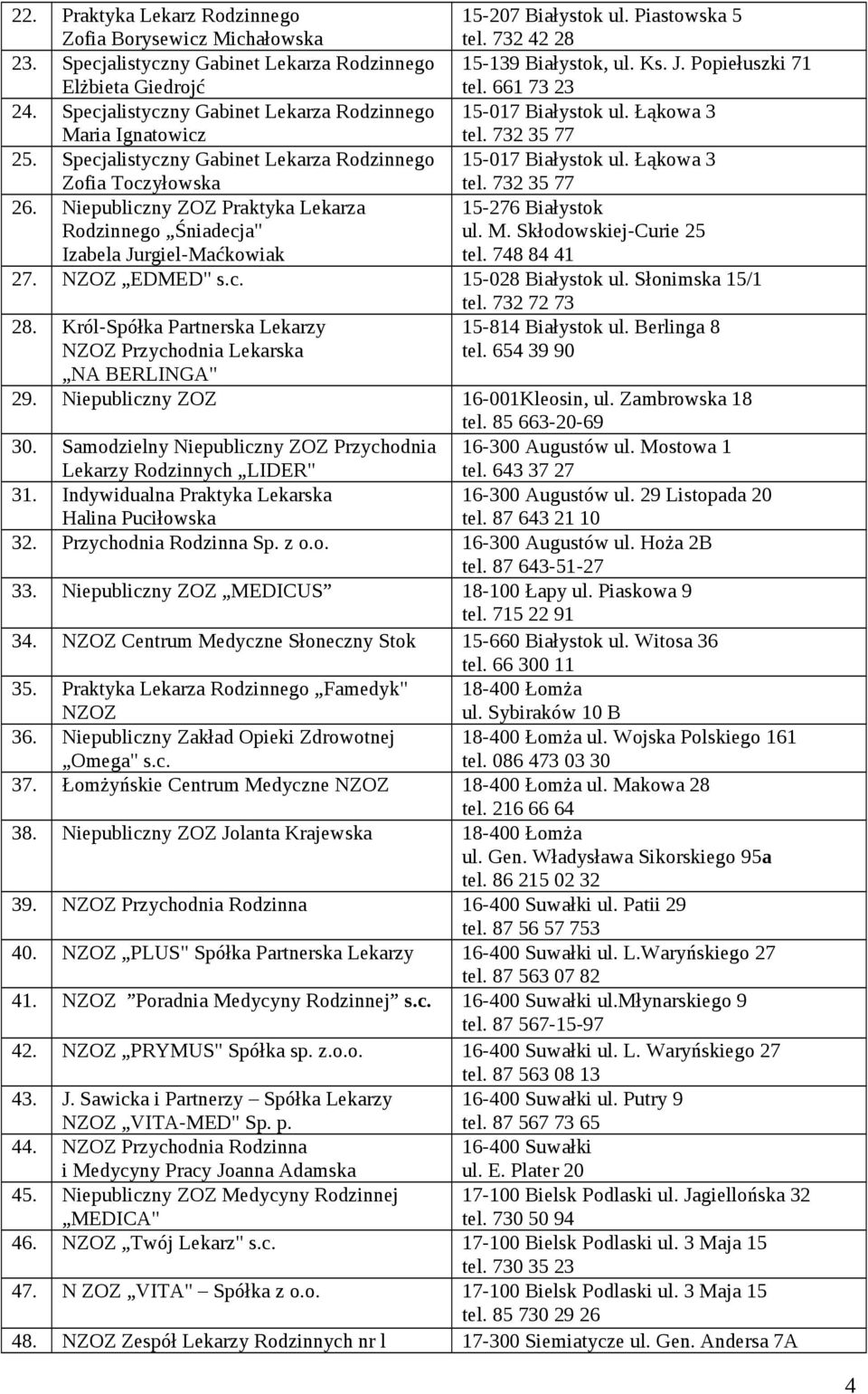 Specjalistyczny Gabinet Lekarza Rodzinnego Zofia Toczyłowska 15-017 Białystok ul. Łąkowa 3 tel. 732 35 77 26.