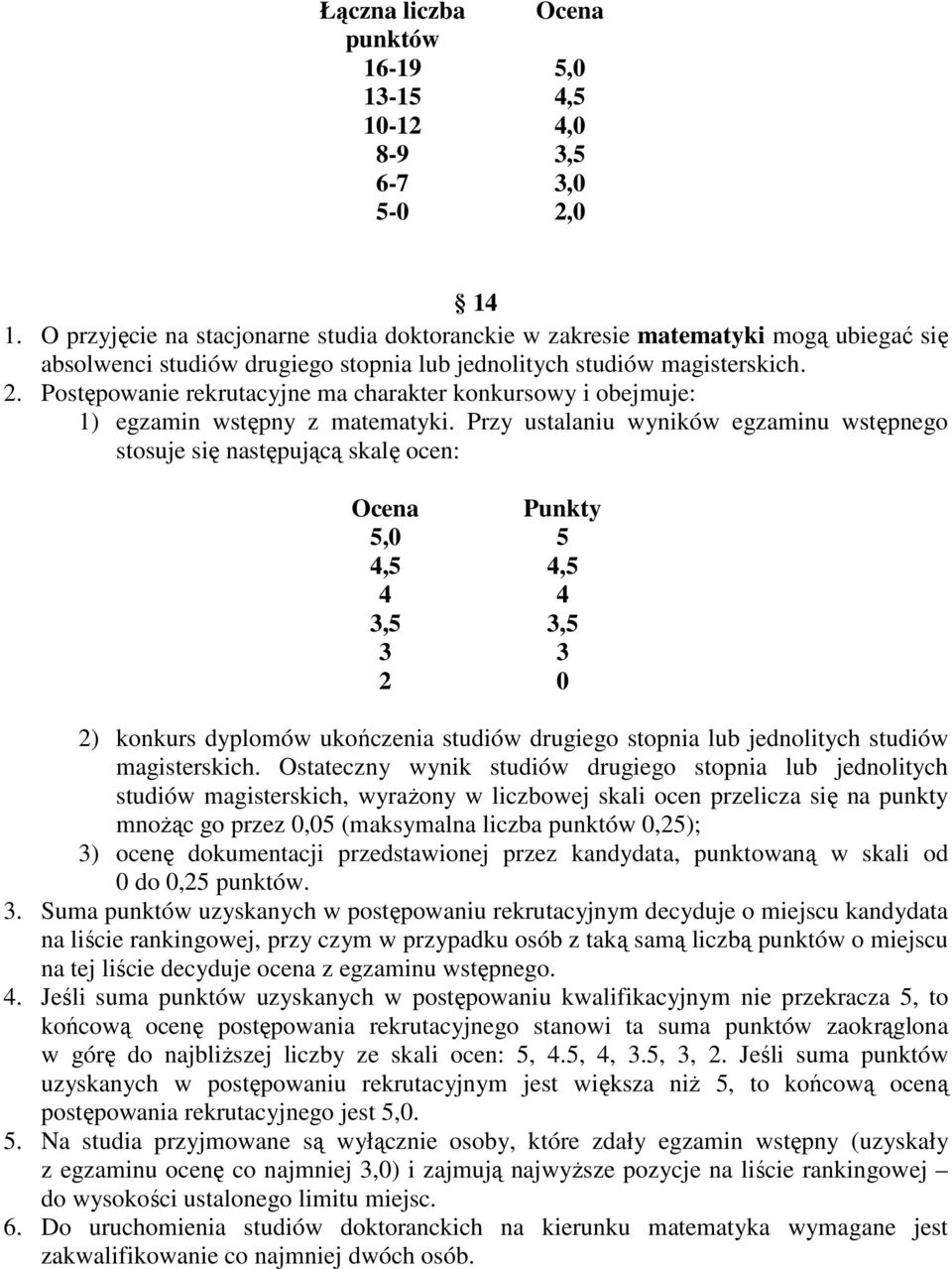 Postępowanie rekrutacyjne ma charakter konkursowy i obejmuje: 1) egzamin wstępny z matematyki.