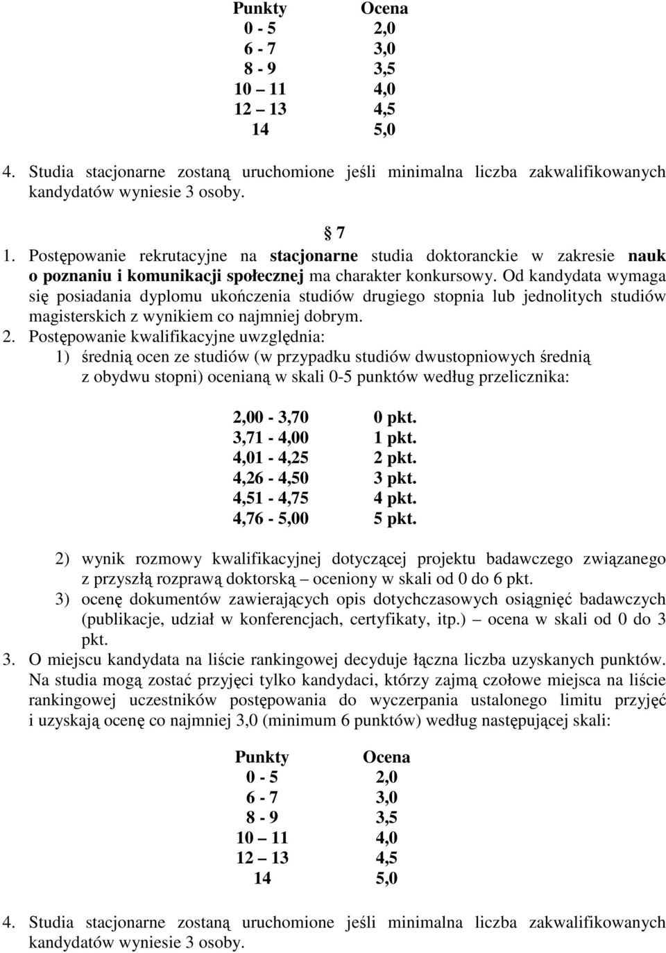 Od kandydata wymaga się posiadania dyplomu ukończenia studiów drugiego stopnia lub jednolitych studiów magisterskich z wynikiem co najmniej dobrym. 2.