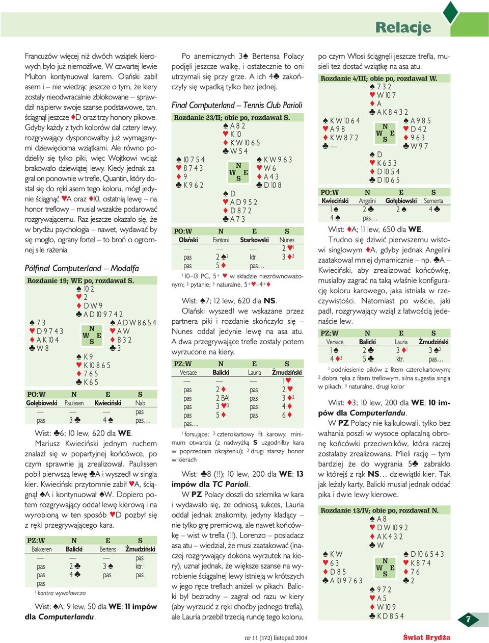 Gdyby ka dy z tych kolorów da cztery lewy, rozgrywajàcy dysponowa by ju wymaganymi dziewi cioma wziàtkami. Ale równo podzieli y si tylko piki, wi c Wojtkowi wcià brakowa o dziewiàtej lewy.