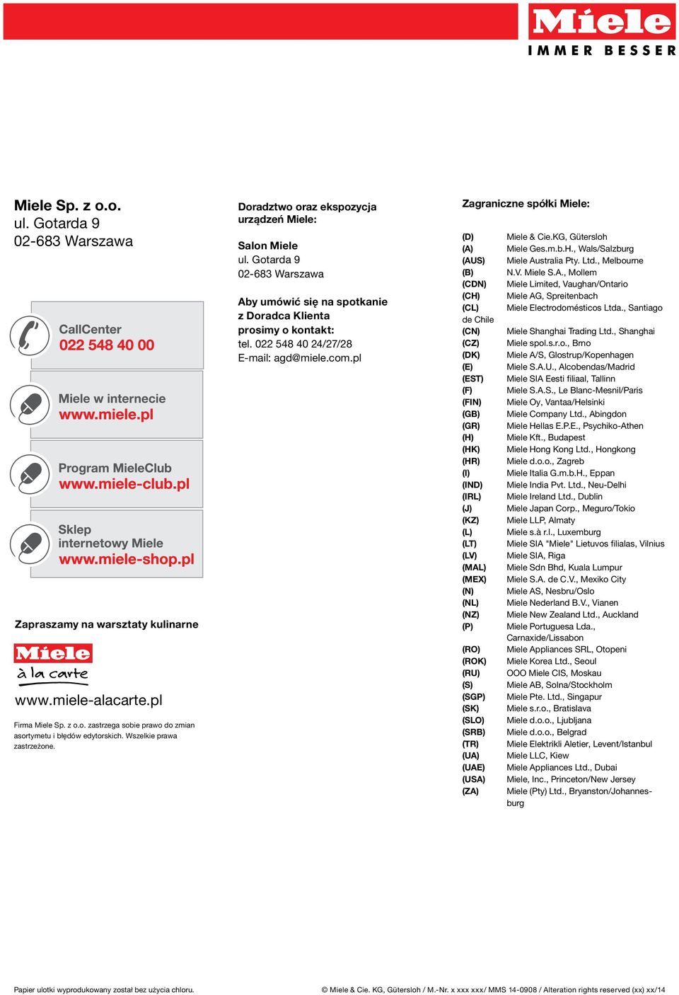 022 548 40 24/27/28 E-mail: agd@miele.com.