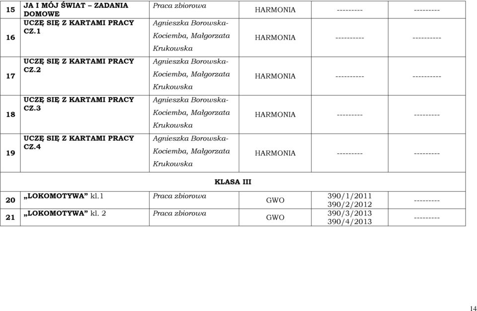 3 19 UCZĘ SIĘ Z KARTAMI PRACY CZ.4 KLASA III 0 1 LOKOMOTYWA kl.