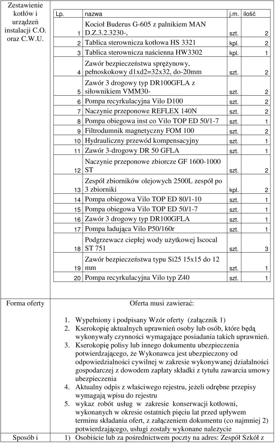 2 6 Pompa recyrkulacyjna Vilo D100 szt. 2 7 Naczynie przeponowe REFLEX 140N szt. 2 8 Pompa obiegowa inst co Vilo TOP ED 50/1-7 szt. 1 9 Filtrodumnik magnetyczny FOM 100 szt.