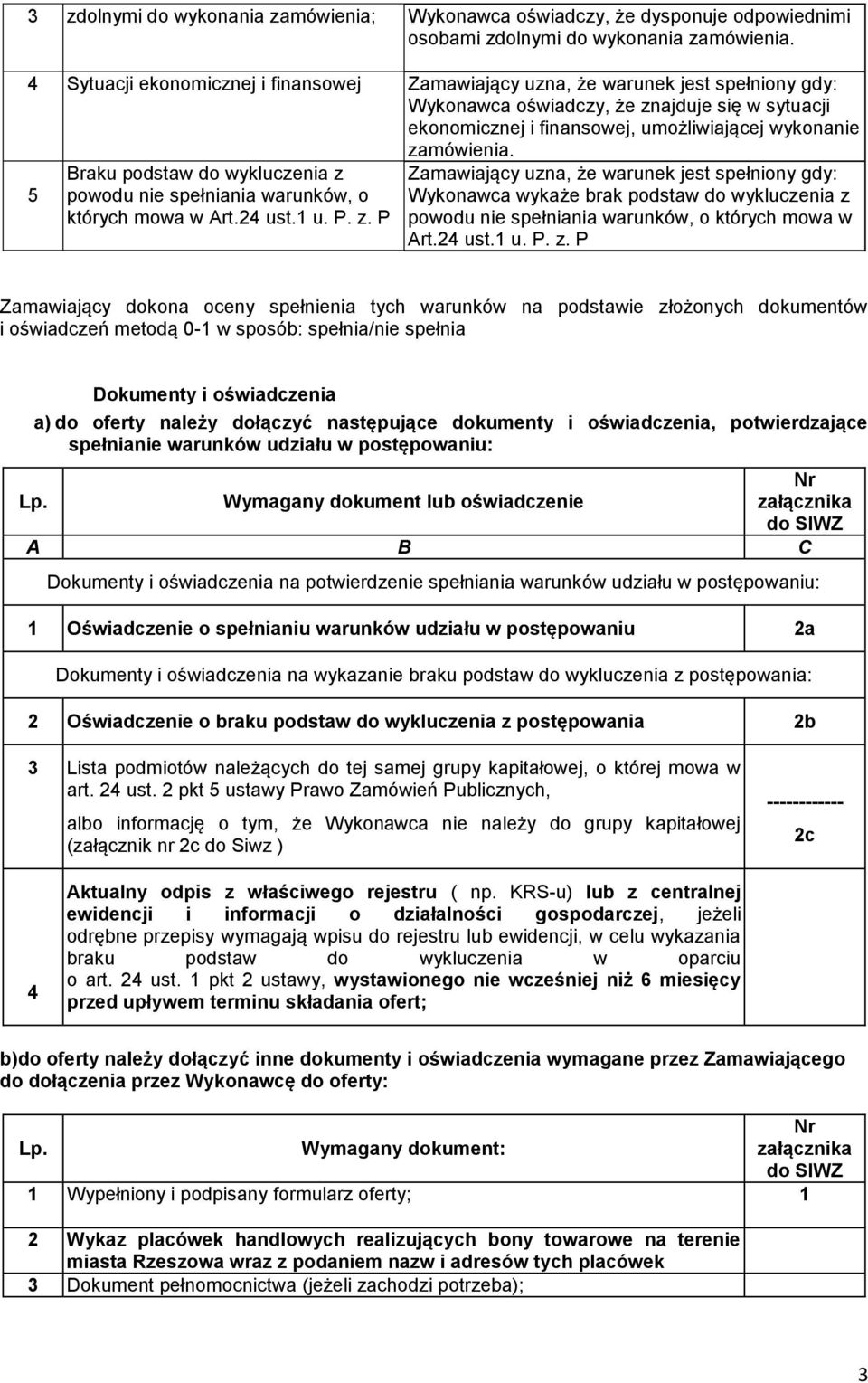 5 Braku podstaw do wykluczenia z powodu nie spełniania warunków, o których mowa w Art.24 ust.1 u. P. z. P Zamawiający uzna, że warunek jest spełniony gdy: Wykonawca wykaże brak podstaw do wykluczenia z powodu nie spełniania warunków, o których mowa w Art.