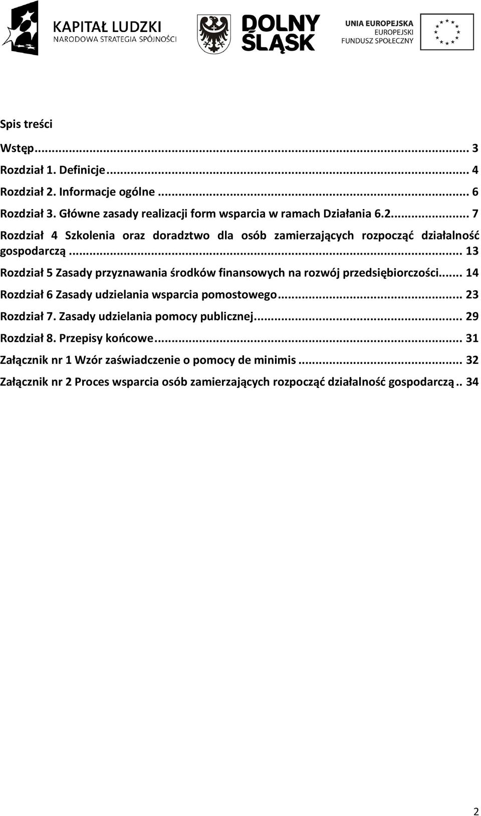 Zasady udzielania pomocy publicznej... 29 Rozdział 8. Przepisy końcowe... 31 Załącznik nr 1 Wzór zaświadczenie o pomocy de minimis.