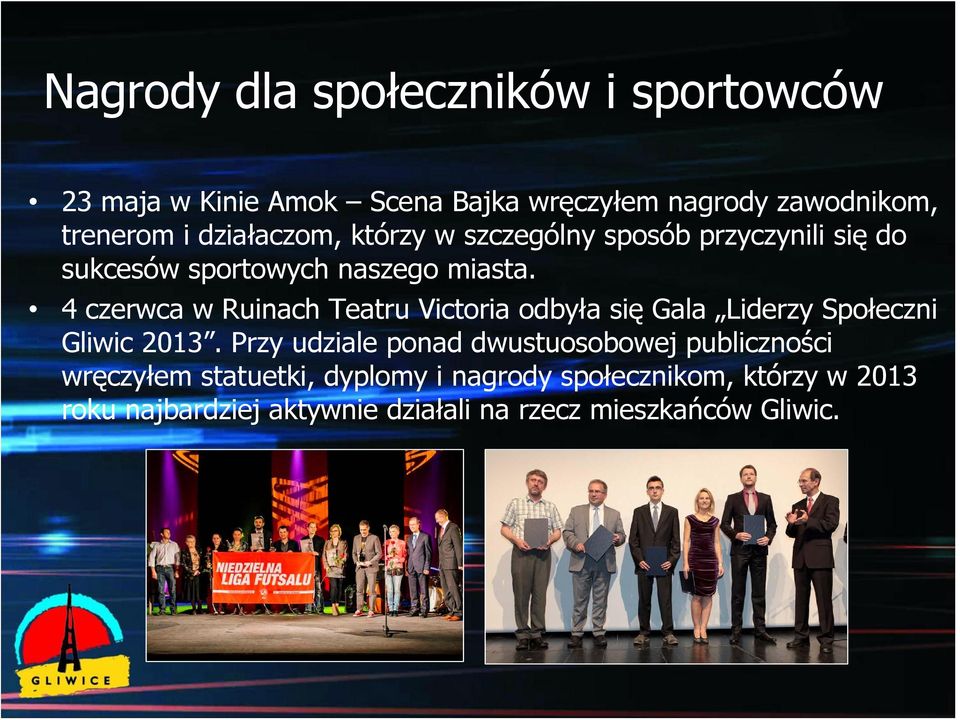 4 czerwca w Ruinach Teatru Victoria odbyła się Gala Liderzy Społeczni Gliwic 2013.