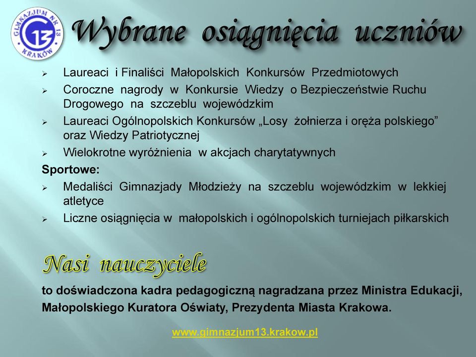 charytatywnych Sportowe: Medaliści Gimnazjady Młodzieży na szczeblu wojewódzkim w lekkiej atletyce Liczne osiągnięcia w małopolskich i