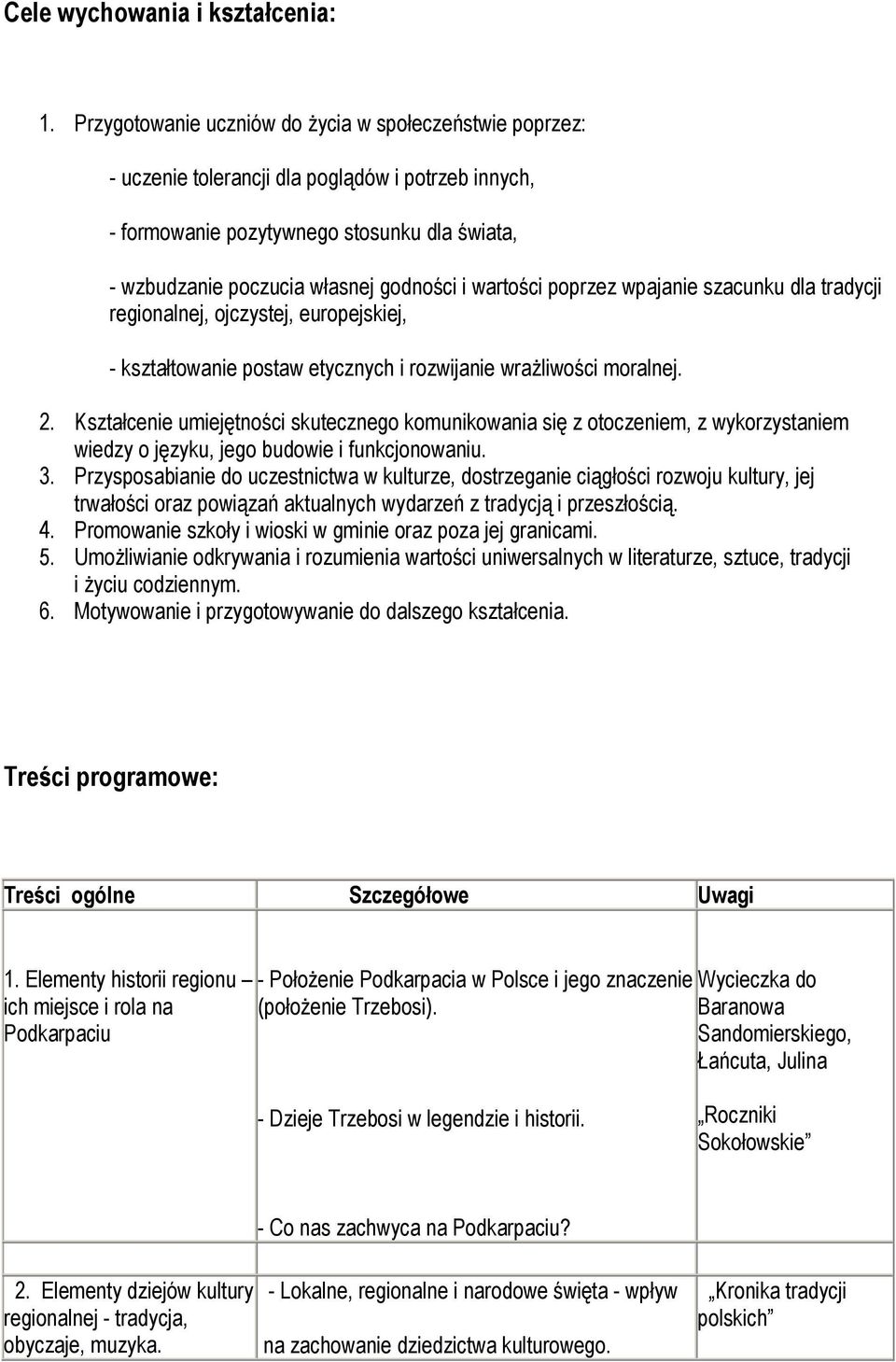 wartości poprzez wpajanie szacunku dla tradycji regionalnej, ojczystej, europejskiej, - kształtowanie postaw etycznych i rozwijanie wrażliwości moralnej. 2.