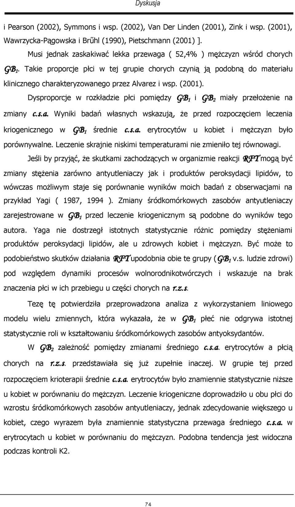 Takie proporcje płci w tej grupie chorych czynią ją podobną do materiału klinicznego charakteryzowanego przez Alvarez i wsp. (2001).