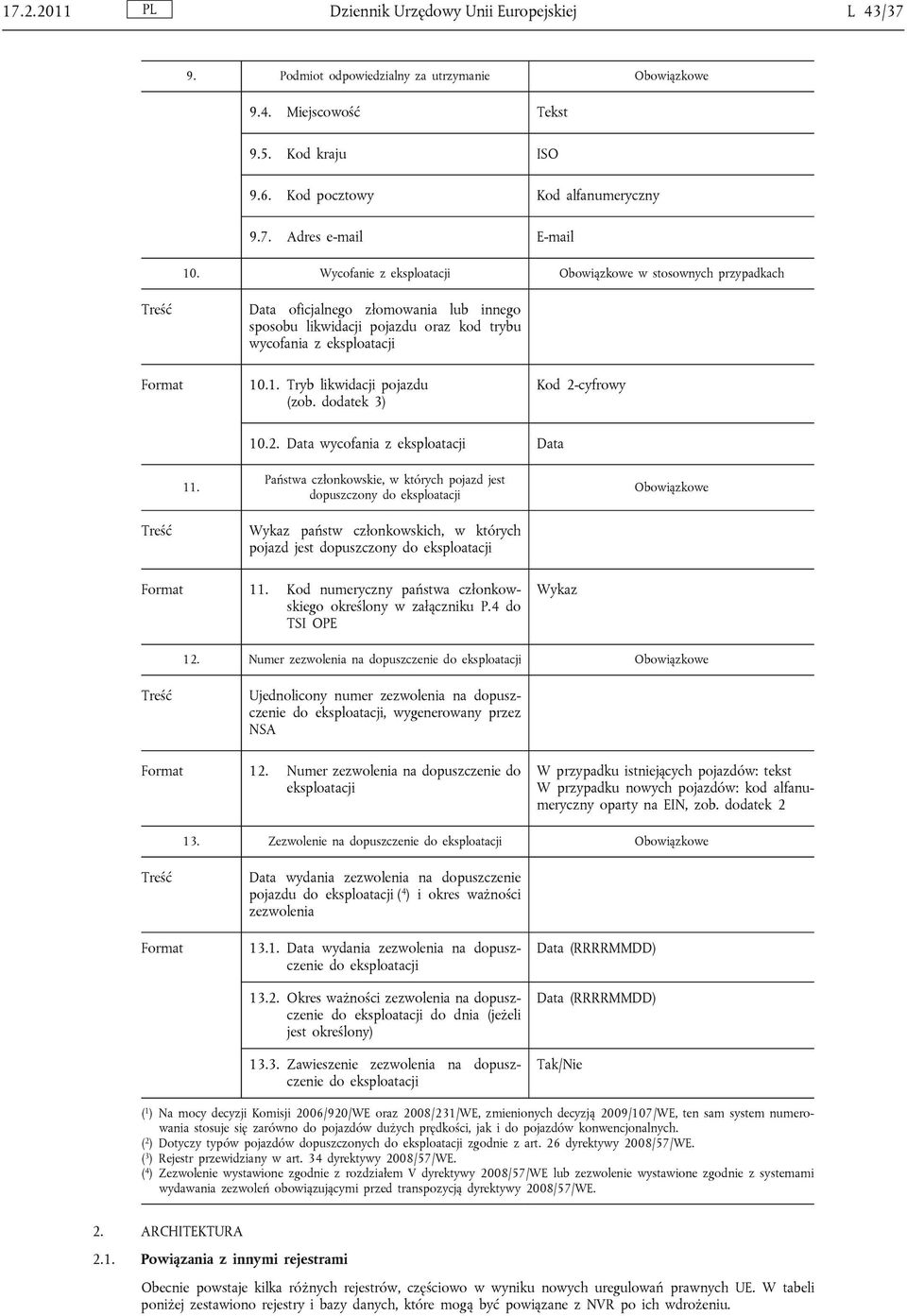 .1. Tryb likwidacji pojazdu (zob. dodatek 3) Kod 2-