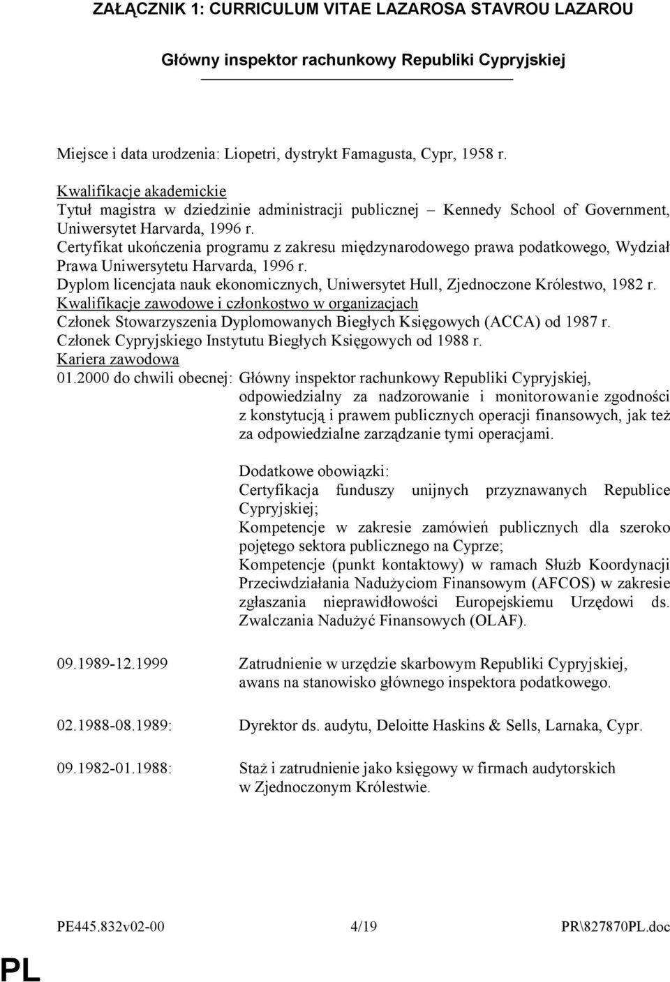 Certyfikat ukończenia programu z zakresu międzynarodowego prawa podatkowego, Wydział Prawa Uniwersytetu Harvarda, 1996 r.