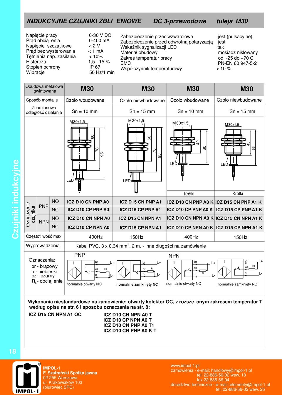 Zakres temperatur pracy o od -5 do +70 EM PN-EN 97-5- Współyik temperaturowy < 0 % Obudowa metalowa gwitowaa M0 M0 M0 M0 Sposób motażu Zamioowa odległość działaia zoło wbudowae zoło iewbudowae zoło