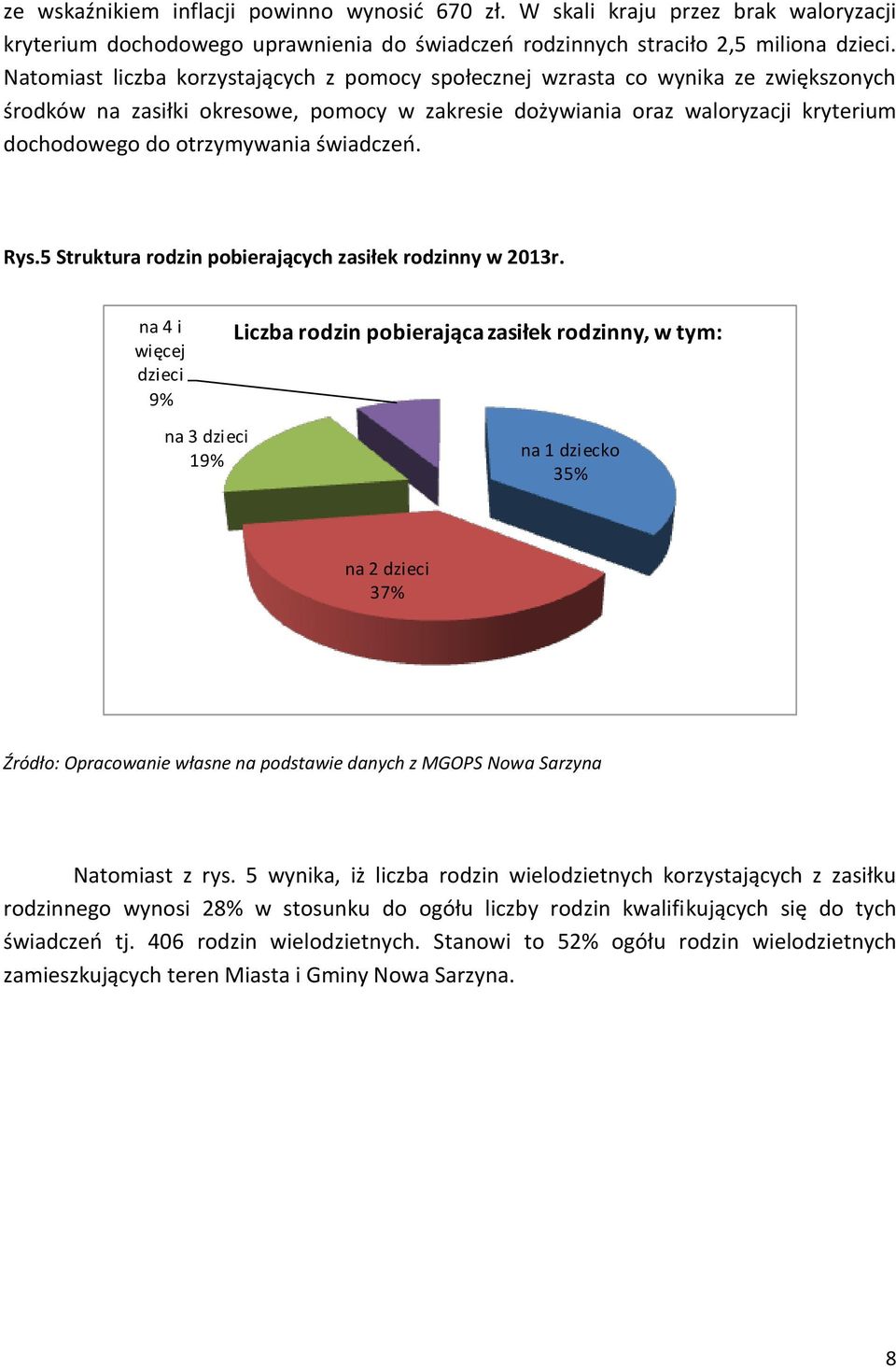 świadczeń. Rys.5 Struktura rodzin pobierających zasiłek rodzinny w 2013r.