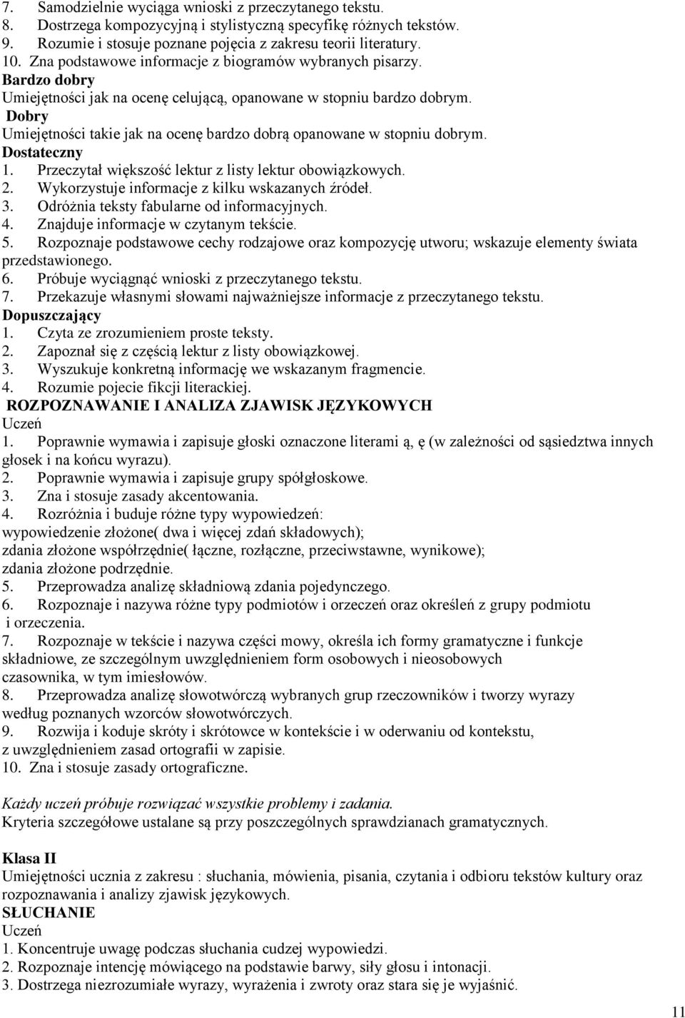 Dobry Umiejętności takie jak na ocenę bardzo dobrą opanowane w stopniu dobrym. Dostateczny 1. Przeczytał większość lektur z listy lektur obowiązkowych. 2.