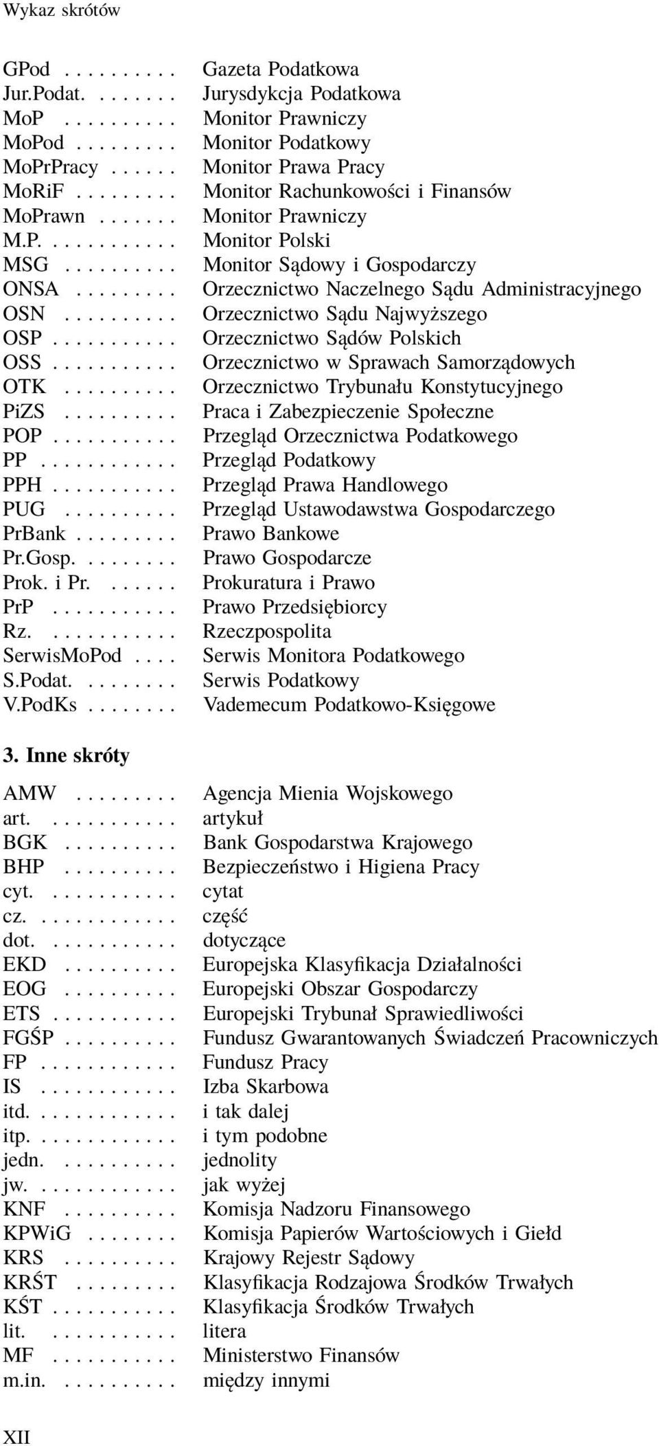 ......... Orzecznictwo Sądu Najwyższego OSP........... Orzecznictwo Sądów Polskich OSS........... Orzecznictwo w Sprawach Samorządowych OTK.......... Orzecznictwo Trybunału Konstytucyjnego PiZS.