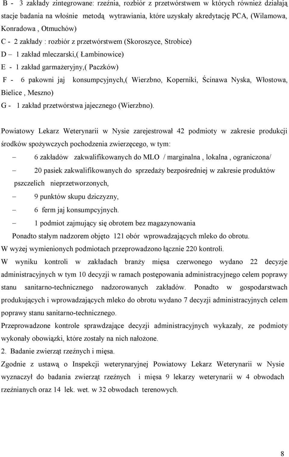 Nyska, Włostowa, Bielice, Meszno) G - 1 zakład przetwórstwa jajecznego (Wierzbno).