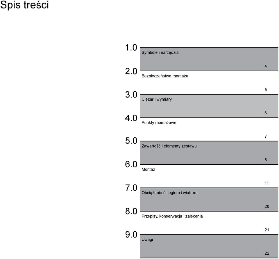 0 punkty mntażwe 6 5.0 Zawartść i elementy zestawu 7 6.