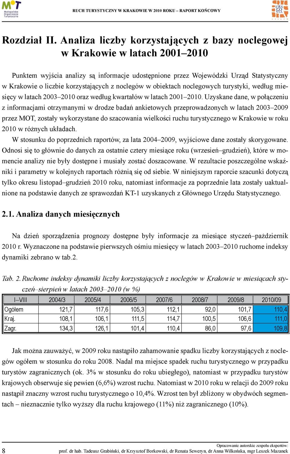 korzystających z noclegów w obiektach noclegowych turystyki, według miesięcy w latach 2003 2010 oraz według kwartałów w latach 2001 2010.