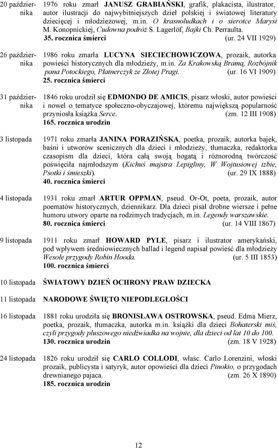 24 VII 1929) 26 paździer- 1986 roku zmarła LUCYNA SIECIECHOWICZOWA, prozaik, autorka nika powieści historycznych dla młodzieży, m.in.