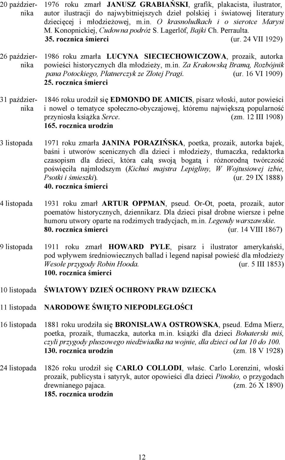 24 VII 1929) 26 paździer- 1986 roku zmarła LUCYNA SIECIECHOWICZOWA, prozaik, autorka nika powieści historycznych dla młodzieży, m.in.