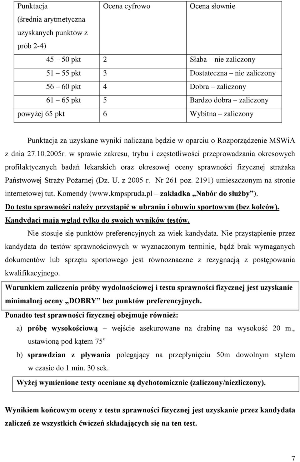 w sprawie zakresu, trybu i częstotliwości przeprowadzania okresowych profilaktycznych badań lekarskich oraz okresowej oceny sprawności fizycznej strażaka Państwowej Straży Pożarnej (Dz. U. z 2005 r.