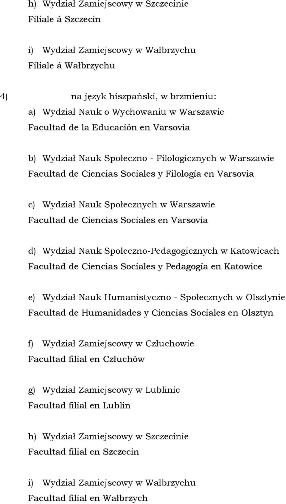 Społeczno-Pedagogicznych w Katowicach Facultad de Ciencias Sociales y Pedagogía en Katowice Facultad de Humanidades y