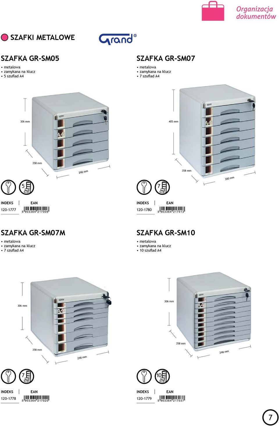 mm 120-1777 120-1780 SZAFKA GR-SM07M.metalowa.zamykana.na.klucz.7.szufl.ad.A4 SZAFKA GR-SM10.