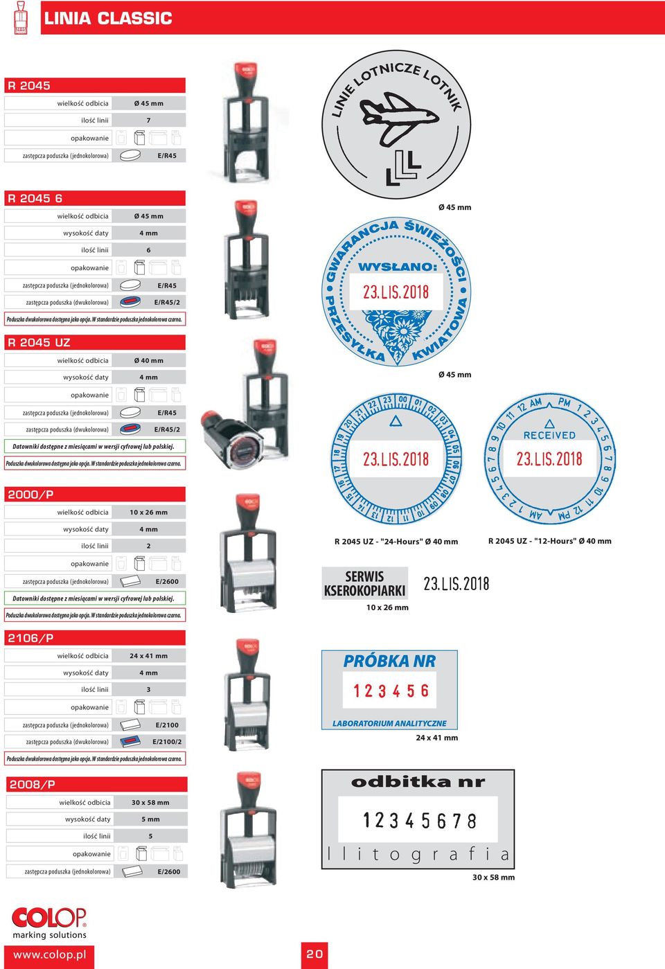 KSEROKOPIARKI 10 x 26 mm R 2045 UZ - "12-Hours" Ø 40 mm 2106/P 24 x 41 mm PRÓBKA NR ilość linii 3 E/2100 E/2100/2