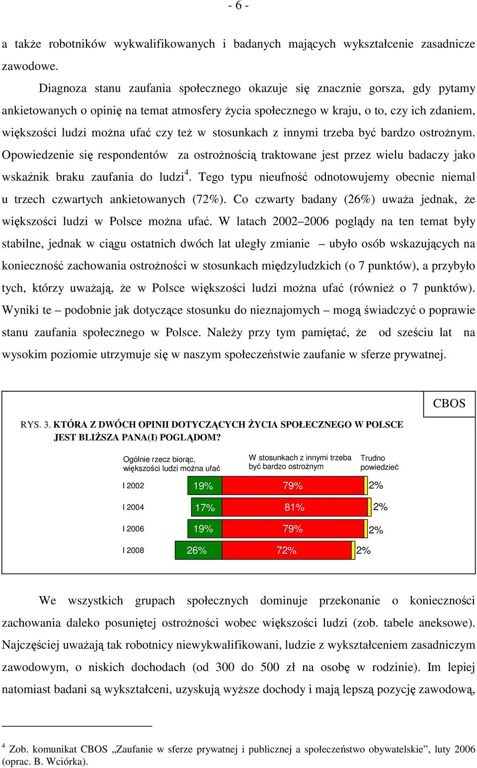 też w stosunkach z innymi trzeba być bardzo ostrożnym. Opowiedzenie się respondentów za ostrożnością traktowane jest przez wielu badaczy jako wskaźnik braku zaufania do ludzi 4.