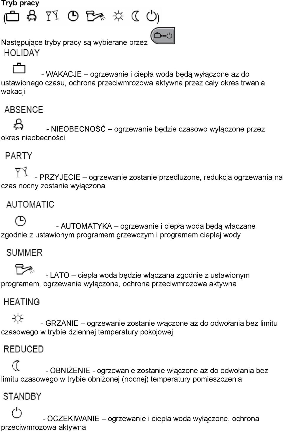 czane zgodnie z ustawionym programem grzewczym i programem ciep ej wody - LATO ciep a woda b dzie w czana zgodnie z ustawionym programem, ogrzewanie wy czone, ochrona przeciwmrozowa aktywna - GRZANIE