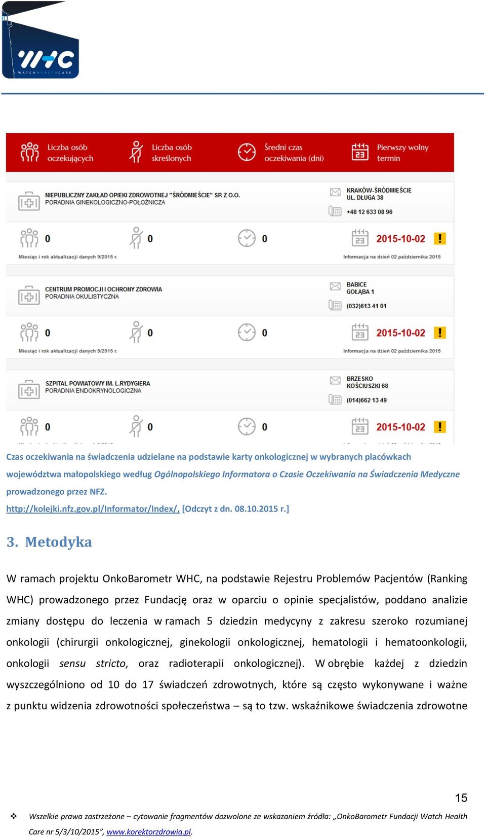 Metodyka W ramach projektu OnkoBarometr WHC, na podstawie Rejestru Problemów Pacjentów (Ranking WHC) prowadzonego przez Fundację oraz w oparciu o opinie specjalistów, poddano analizie zmiany dostępu