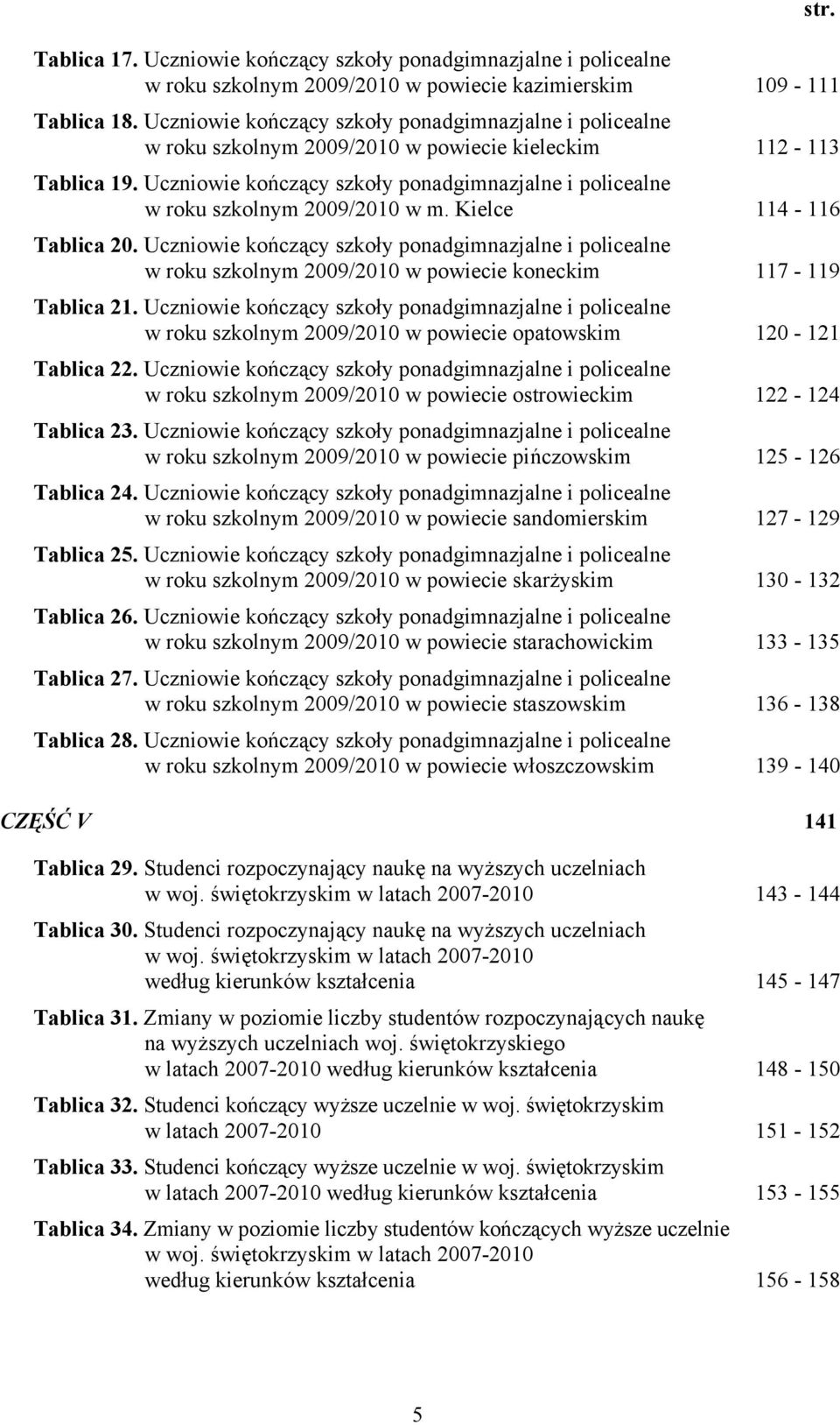 Uczniowie kończący szkoły ponadgimnazjalne i policealne w roku szkolnym 2009/2010 w m. Kielce 114-116 Tablica 20.