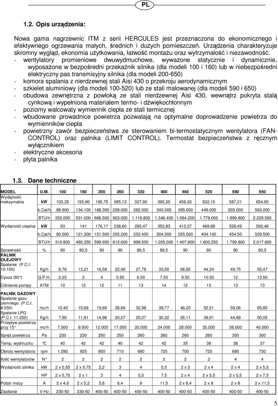 - wentylatory promieniowe dwuwydmuchowe, wywaone statycznie i dynamicznie, wyposaone w bezporedni przeka nik silnika (dla modeli 100 i 160) lub w niebezporedni elektryczny pas transmisyjny silnika