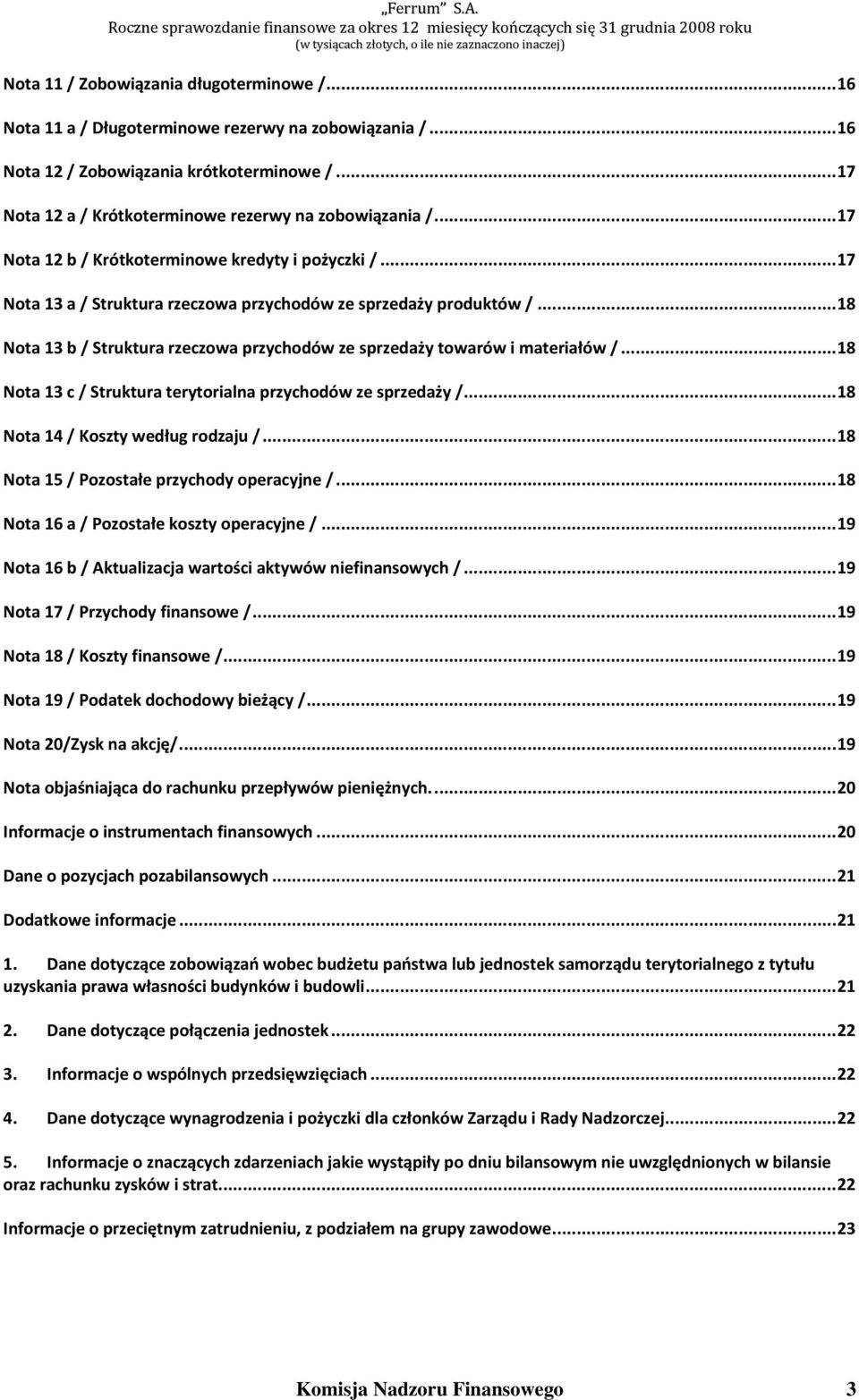 .. 18 Nota 13 b / Struktura rzeczowa przychodów ze sprzedaży towarów i materiałów /... 18 Nota 13 c / Struktura terytorialna przychodów ze sprzedaży /... 18 Nota 14 / Koszty według rodzaju /.