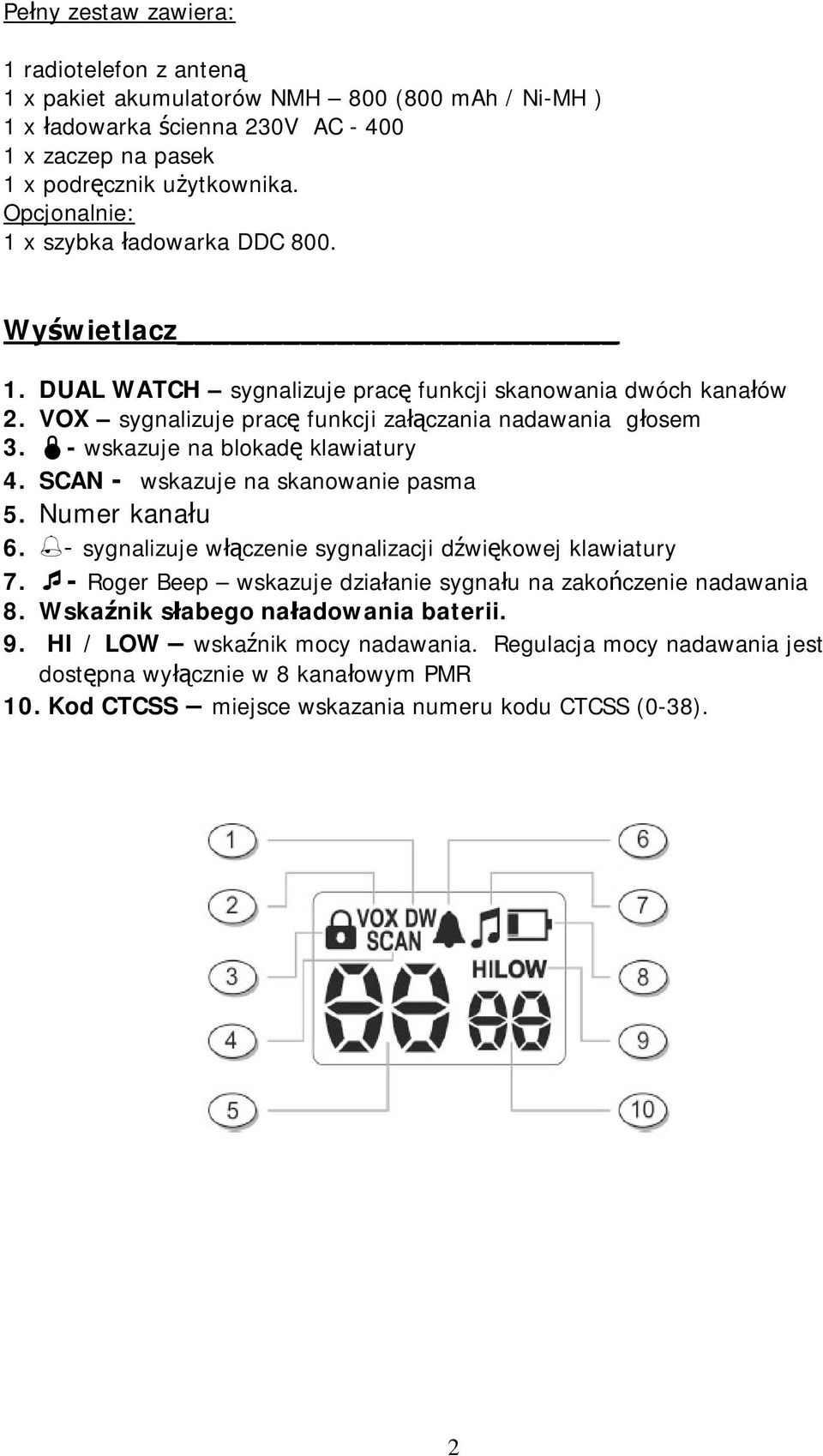 - wskazuje na blokadę klawiatury 4. SCAN - wskazuje na skanowanie pasma 5. Numer kanału 6. - sygnalizuje włączenie sygnalizacji dźwiękowej klawiatury 7.