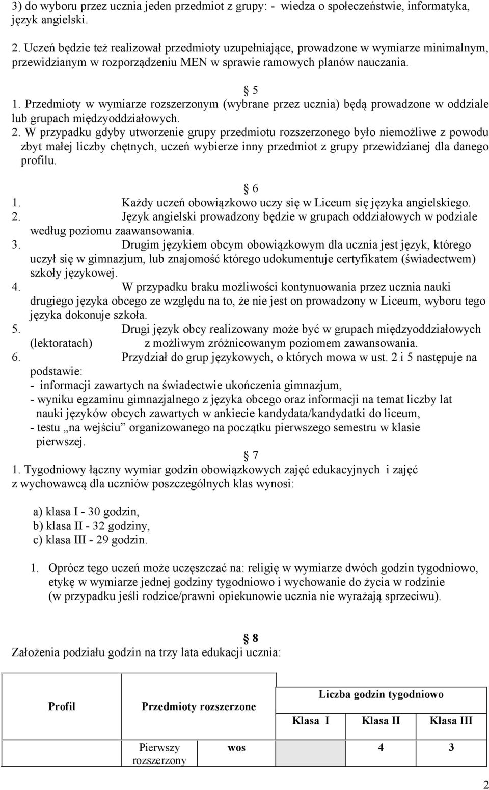 Przedmioty w wymiarze m (wybrane przez ucznia) będą prowadzone w oddziale lub grupach międzyoddziałowych. 2.