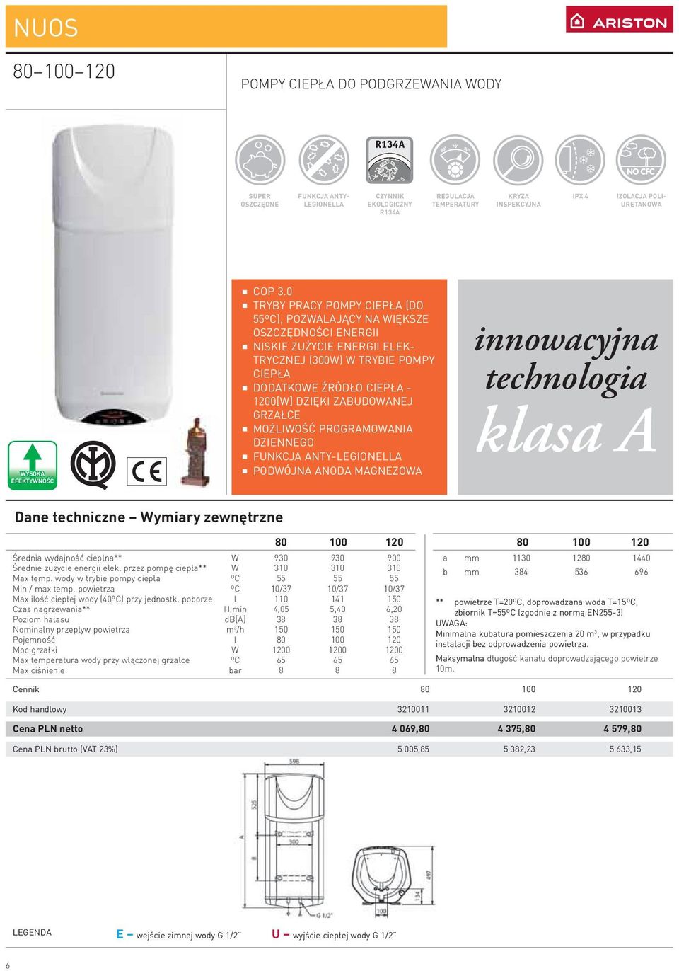 0 TRYBY PRACY POMPY CIEPŁA (DO 55ºC), POZWALAJĄCY NA WIĘKSZE OSZCZĘDNOŚCI ENERGII NISKIE ZUŻYCIE ENERGII ELEK- TRYCZNEJ (300W) W TRYBIE POMPY CIEPŁA DODATKOWE ŹRÓDŁO CIEPŁA - 1200[W] DZIĘKI