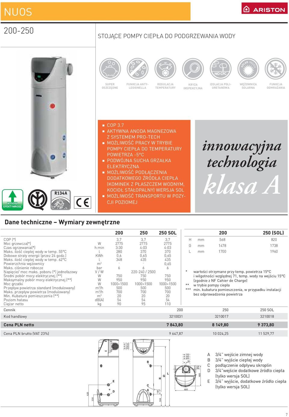 7 AKTYWNA ANODA MAGNEZOWA Z SYSTEMEM PRO-TECH MOŻLIWOŚĆ PRACY W TRYBIE POMPY CIEPŁA DO TEMPERATURY POWIETRZA -5 C PODWÓJNA SUCHA GRZAŁKA ELEKTRYCZNA MOŻLIWOŚĆ PODŁĄCZENIA DODATKOWEGO ŹRÓDŁA CIEPŁA