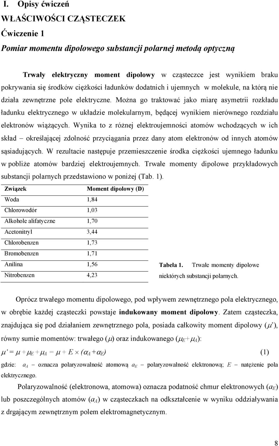 Można go traktować jako marę asymetr rozkładu ładunku elektrycznego w układze molekularnym, będącej wynkem nerównego rozdzału elektronów wążących.