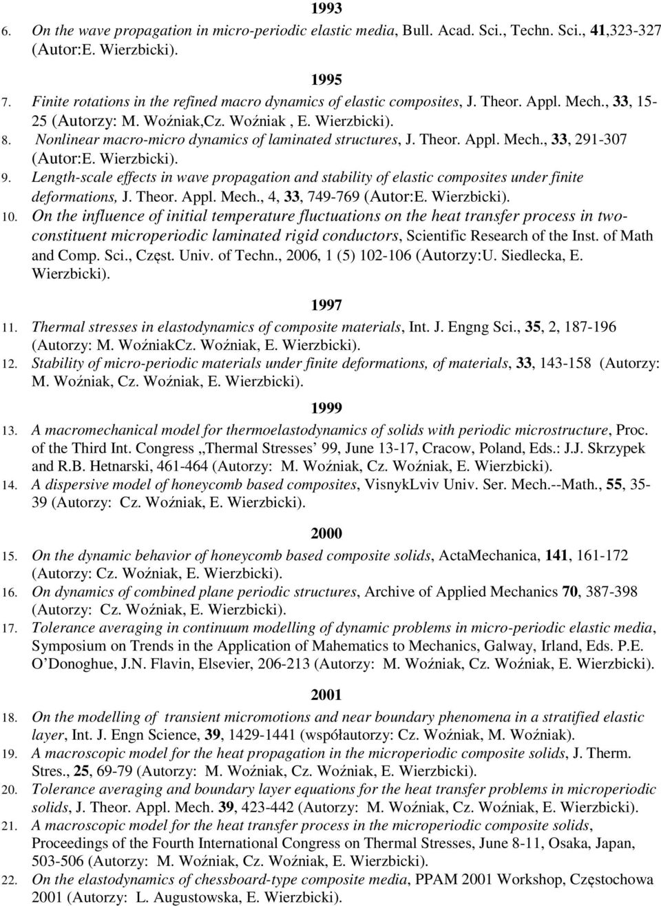 Nonlinear macro-micro dynamics of laminated structures, J. Theor. Appl. Mech., 33, 291-307 (Autor:E. Wierzbicki). 9.