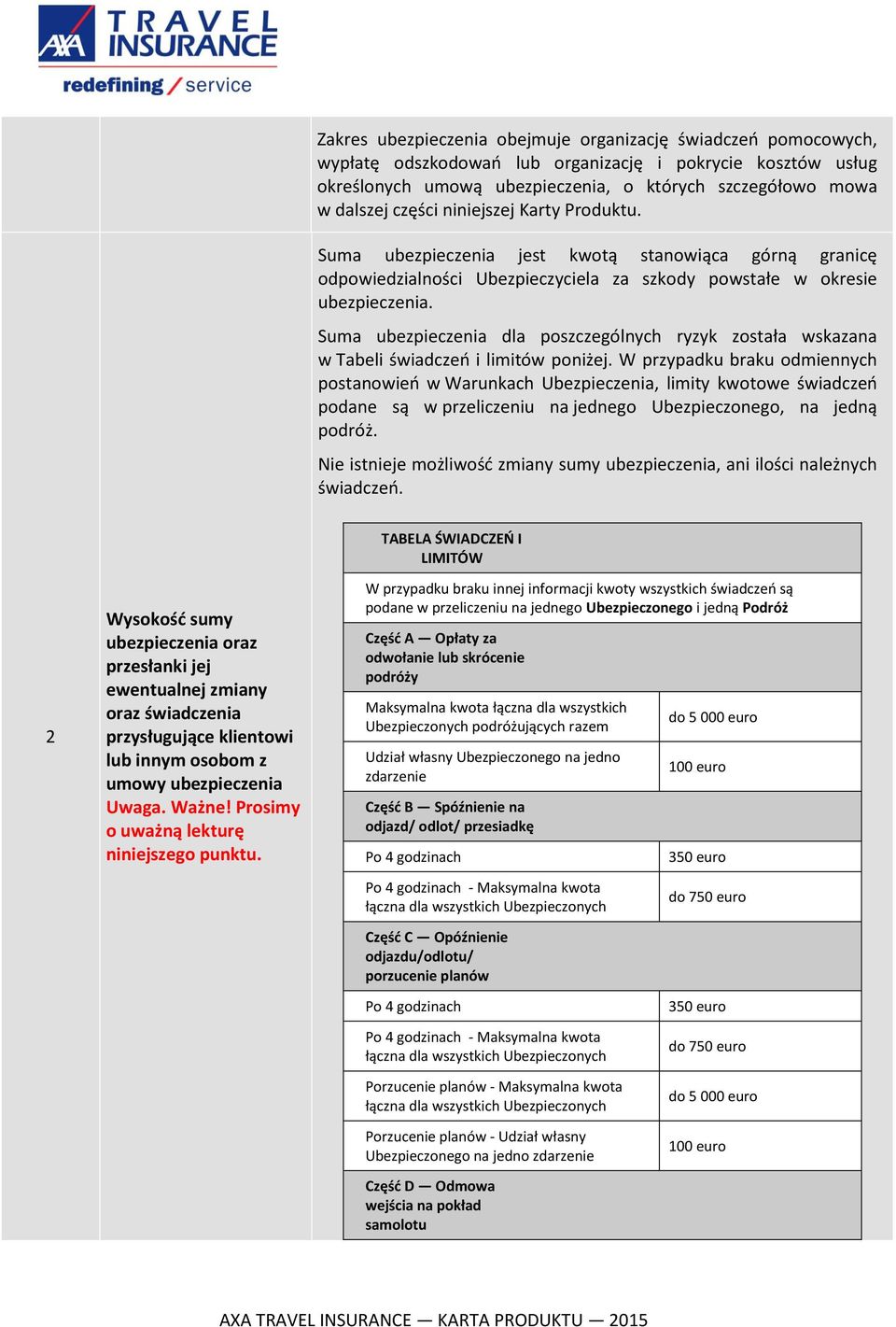 Suma ubezpieczenia dla poszczególnych ryzyk została wskazana w Tabeli świadczeń i limitów poniżej.