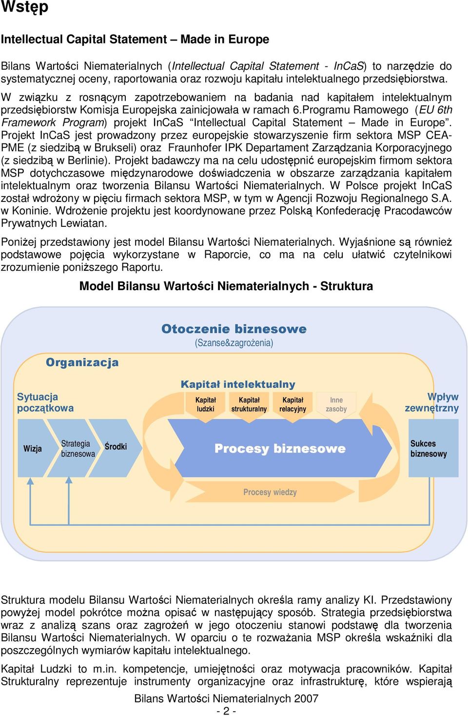 Programu Ramowego (EU 6th Framework Program) projekt InCaS Intellectual Capital Statement Made in Europe.