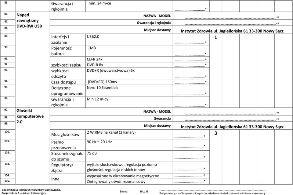 Dołączone Nero 10 Essentials oprogramowanie 96. Gwarancja i Min 12 m-cy 97. Głośniki komputerowe 2.0 NAZWA - MODEL 1...* 98. Gwarancja...* 99. 100.