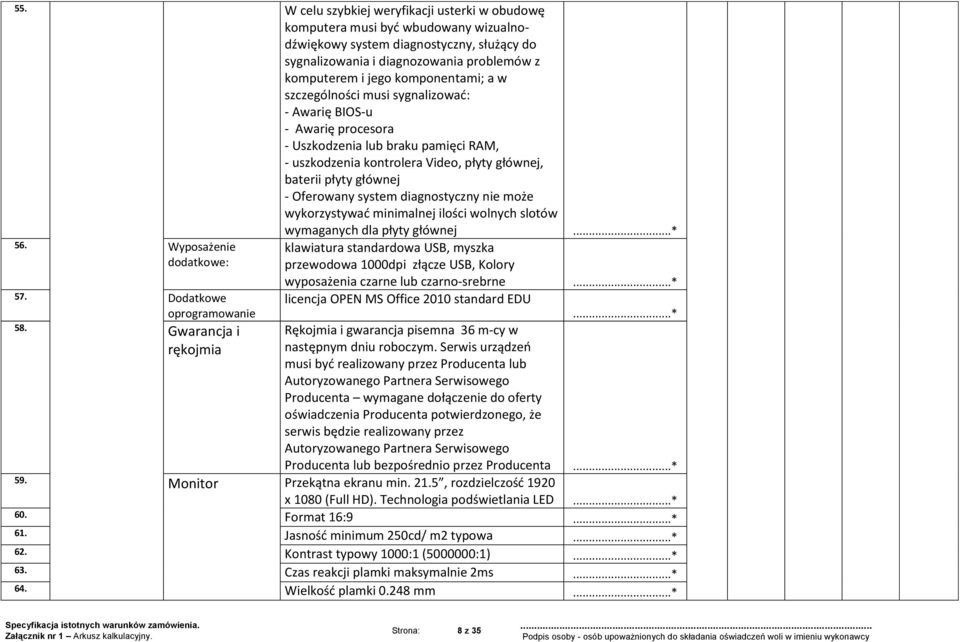 Oferowany system diagnostyczny nie może wykorzystywać minimalnej ilości wolnych slotów 56. Wyposażenie dodatkowe: 57. Dodatkowe oprogramowanie 58.