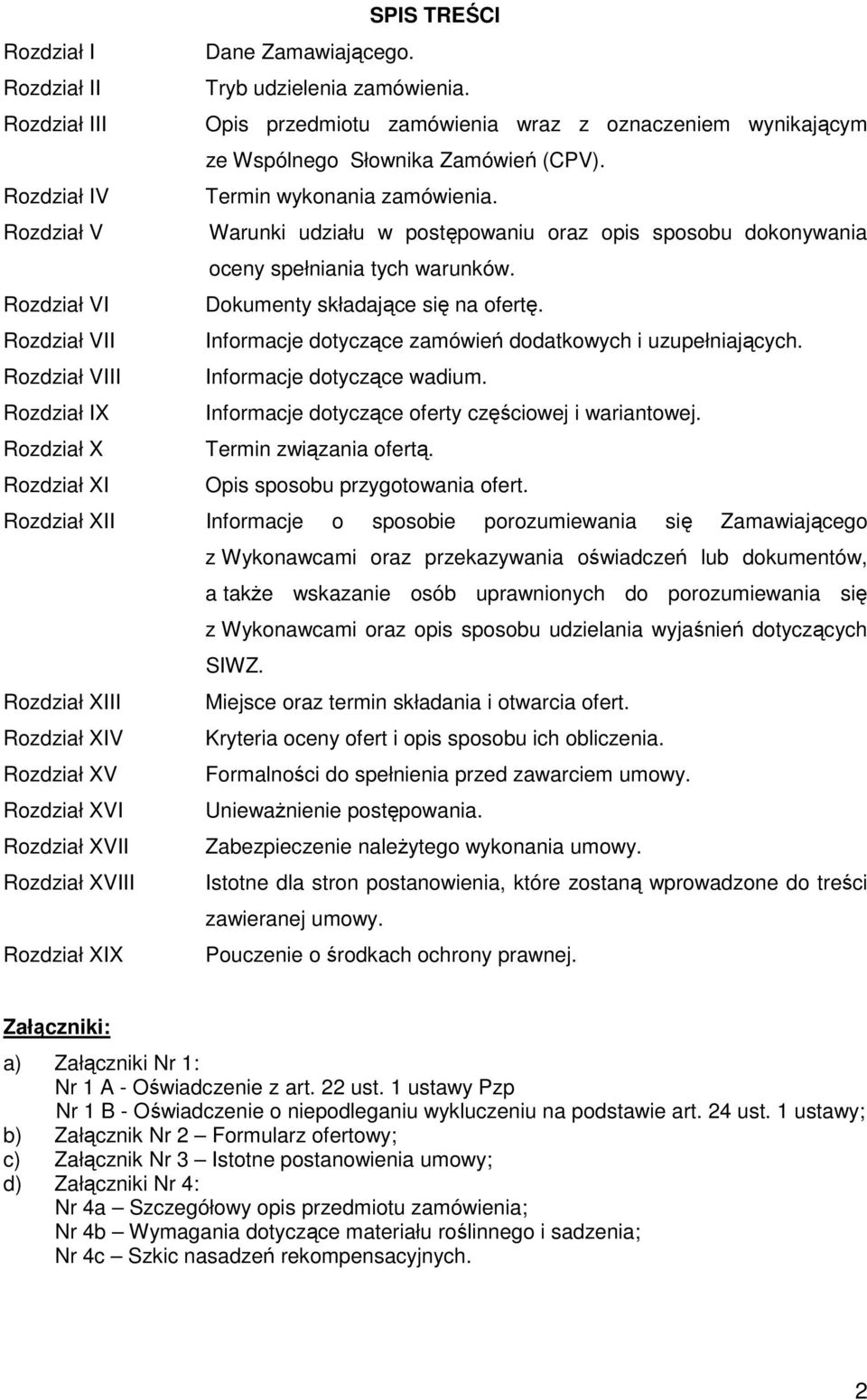 Rozdział VII Informacje dotyczące zamówień dodatkowych i uzupełniających. Rozdział VIII Informacje dotyczące wadium. Rozdział IX Informacje dotyczące oferty częściowej i wariantowej.